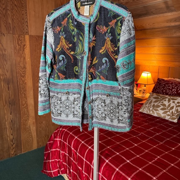 Sag Harbor Tapestry Jacket Boho Floral Scroll Embroidered Blazer - Picture 6 of 6